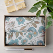 Papier Mousseline Elégante aquarelle Floral Bleu Brown (Cadeau)