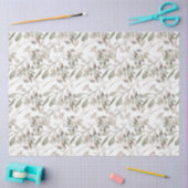 Papier Mousseline Elégante aquarelle Florale Gris Sage (Artisanat)