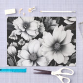 Papier Mousseline Elégante aquarelle noire et blanche Floral (Artisanat)