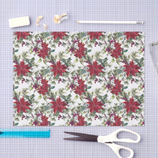 Papier Mousseline Elégante aquarelle Poinsettia Motif vacances (Artisanat)