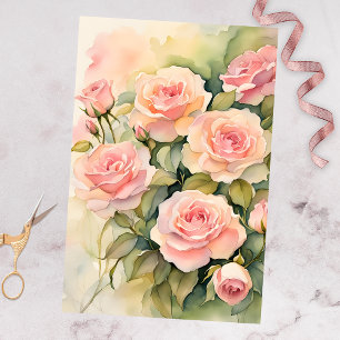 Papier Mousseline Elégante aquarelle rose pâle Roses