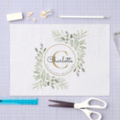 Papier Mousseline Elégante aquarelle Verdure Monogramme Nom (Artisanat)