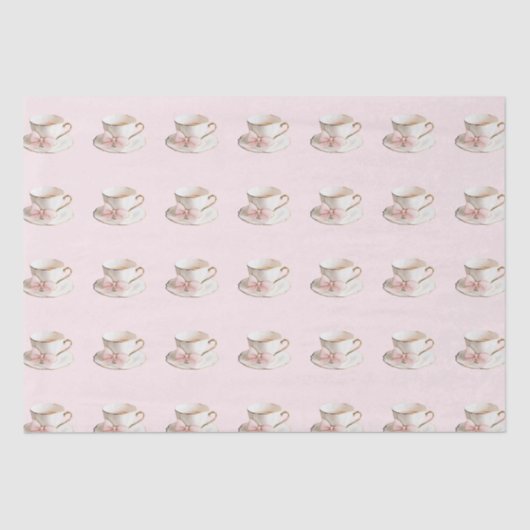 Papier Mousseline Elégante Coquette Preppy Pink Teacup avec Bow (Recto)