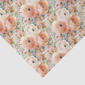 Papier Mousseline Elégante Crème de Pêche Aquarelle Florale (Détail)