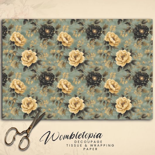 Papier Mousseline Elégante crème et Rose noir sur la page Découpage