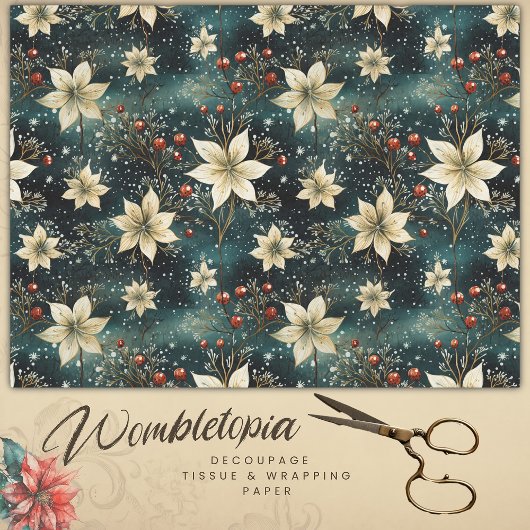 Papier Mousseline Elégante crème Poinsettia Découpage de Noël