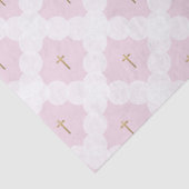 Papier Mousseline Elégante croix d'or rose blanc motif baptême (Détail)