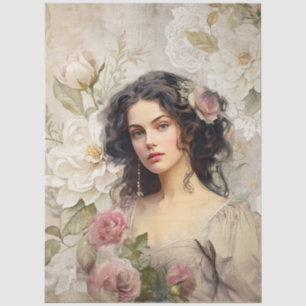 Papier Mousseline Élégante Dame de l'époque victorienne Flore blanch