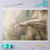 Papier Mousseline Elégante Dame & un Parasol Portrait Art (Artisanat)