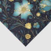 Papier Mousseline Elégante décolpage de Noël Floral Bleu & Or (Détail)