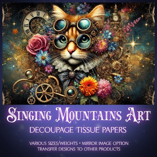 Papier Mousseline Elégante Découpage de chat Tabby en Steampunk vict