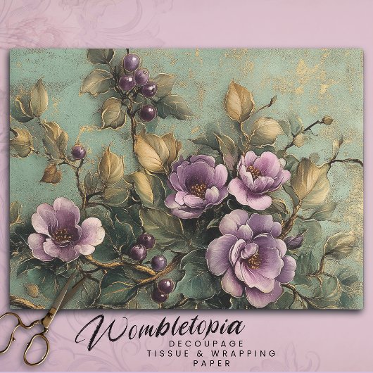 Papier Mousseline Élégante Découpage Vintage violette et verte