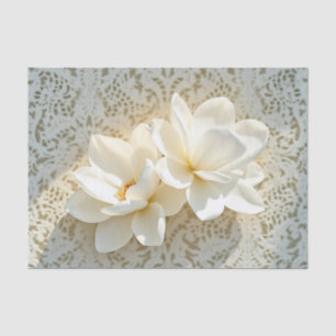 Papier Mousseline Elégante dentelle ivoire avec Magnolia douce