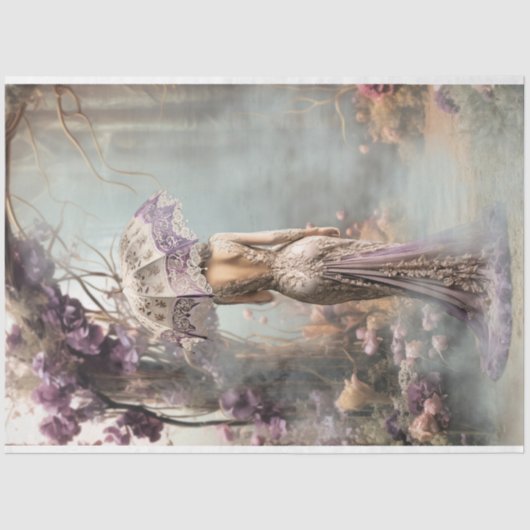 Papier Mousseline Élégante Femme Enchantée Jardin Parasol pourpre (Recto)