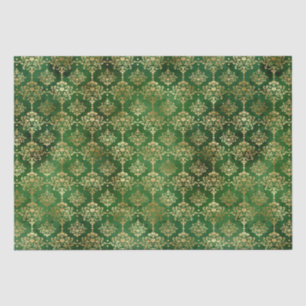 Papier Mousseline Élégante feuille d'or et vert vintage damas motif