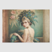 Papier Mousseline Élégante Fille Frappe avec Peacock Plumes Decoupa (Recto)