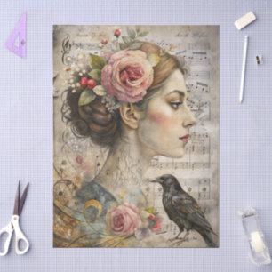 Papier Mousseline Elégante Fille victorienne Ephémère Florales & Cor