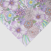 Papier Mousseline Élégante Fleurs de Jardin pourpres et feuillage ve (Détail)