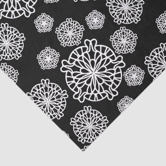Papier Mousseline Elégante Fleurs Mandala Noir & Blanc (Détail)