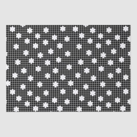 Papier Mousseline Élégante grille florale noire et blanche (Recto)