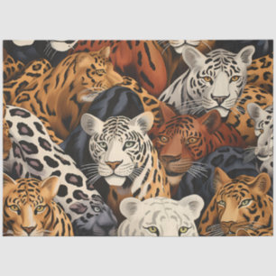 Papier Mousseline Elégante Jungle Exotique Safari Wild Cats Découpag