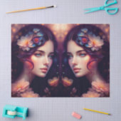 Papier Mousseline Elégante Lady Orange Rose Bleu Fleurs Découpage (Artisanat)