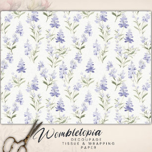 Papier Mousseline Elégante Lilac Fleur Bleu & Blanc Floral Découpage