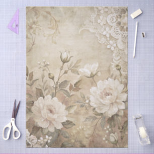 Papier Mousseline Elégante page de découpage de grunge floral blanc