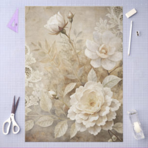 Papier Mousseline Elégante page de découpage de grunge floral blanc