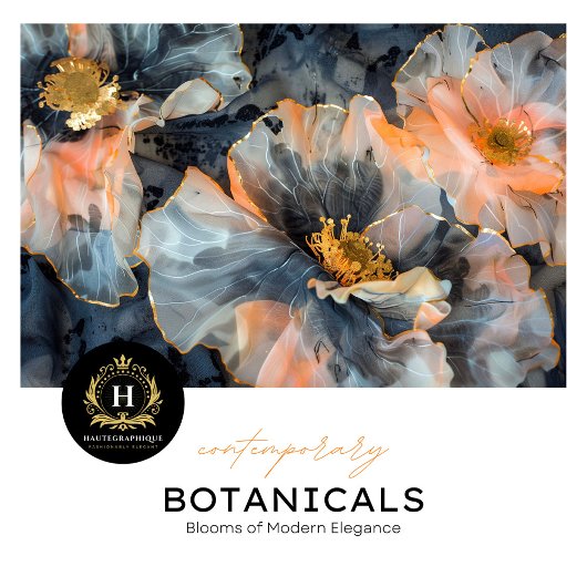 Papier Mousseline Elégante page de découpage florale noire, or et pê