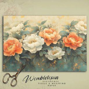 Papier Mousseline Elégante Peonies de Pêche Vintage Florale Art Déco