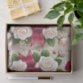 Papier Mousseline Elégante Saint Valentin Design avec Roses, Coeurs (Cadeau)