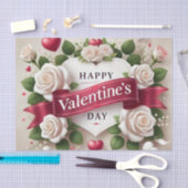 Papier Mousseline Elégante Saint Valentin Design avec Roses, Coeurs (Artisanat)
