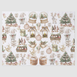 Papier Mousseline Élégante scène hivernale avec ornements et oiseaux