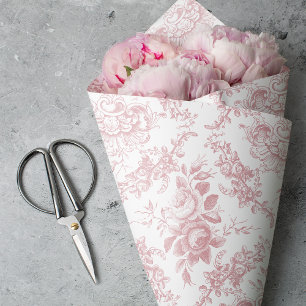 Papier Mousseline Élégante toile florale blanche et rose gravée