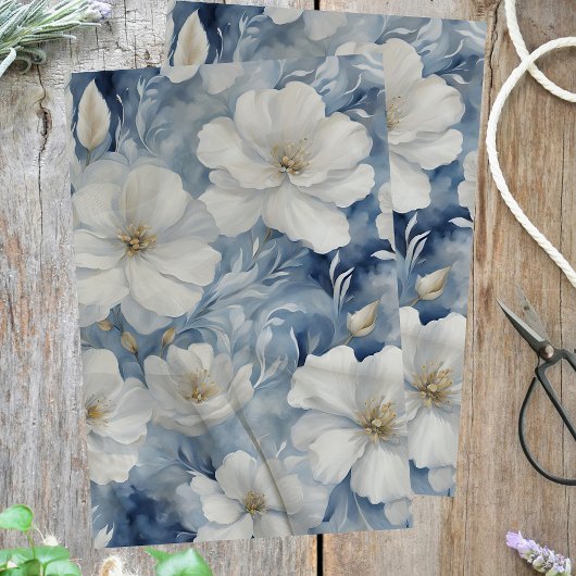 Papier Mousseline Élégantes fleurs blanches avec de délicieux Feuill