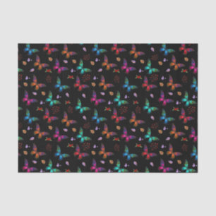 Papier Mousseline Élégants papillons colorés sur le noir