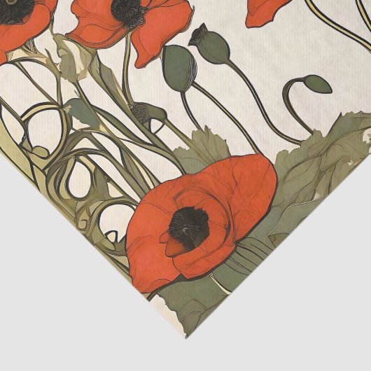 Papier Mousseline Élégants pavots Art Nouveau (Détail)