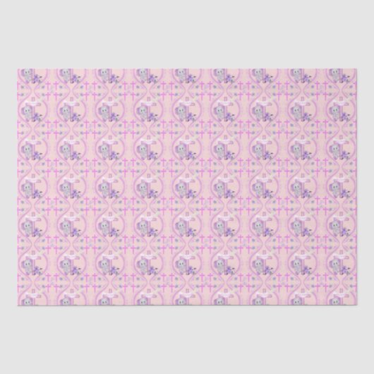 Papier Mousseline Élément de bébé rose éléphant avec colombe et bapt (Recto)