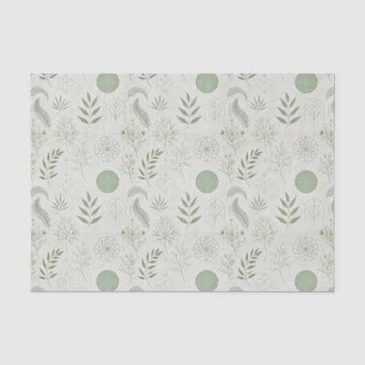 Papier Mousseline Éléments Herbacés en Vert Sauge (Recto)