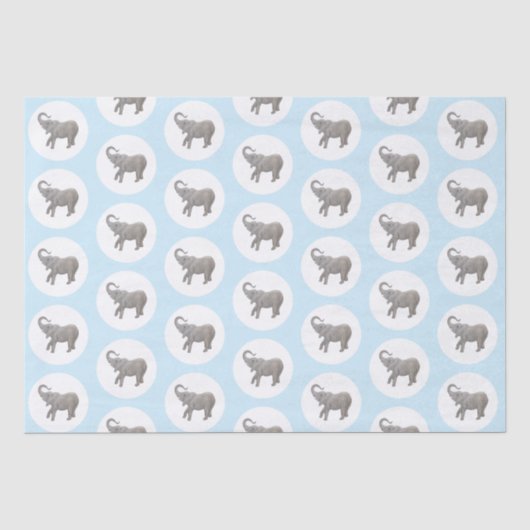 Papier Mousseline Éléphant Bébé Bleu (Recto)