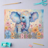Papier Mousseline Eléphant Bébé Fuzzy dans un jardin pastel Daisy (Artisanat)