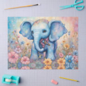 Papier Mousseline Eléphant Bébé mignon dans un jardin pastel Daisy (Artisanat)