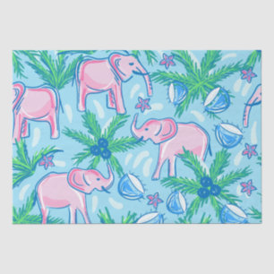Papier Mousseline Eléphant bleu rose pâle