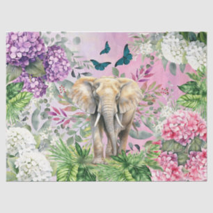 Papier Mousseline Elephant de la jungle & Hydrangeas & Papillons