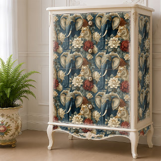 Papier Mousseline Eléphant Indien avec Découpage Vintage Tigre