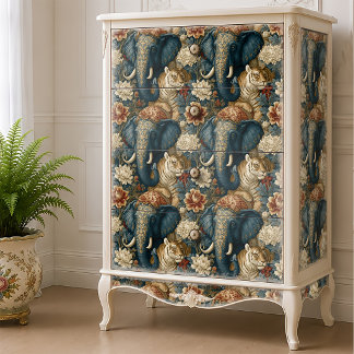 Papier Mousseline Eléphant Indien Tigre Botanique Jungle Decoupage