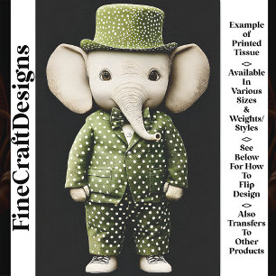 Papier Mousseline Éléphant Mignon et Fantaisiste avec Chapeau AS9 Dé