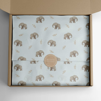 Papier Mousseline Éléphants à l'aquarelle motif safari bleu poussiér