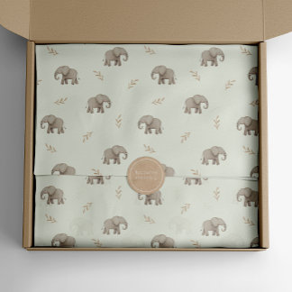 Papier Mousseline Éléphants à l'aquarelle motif safari vert poussiér